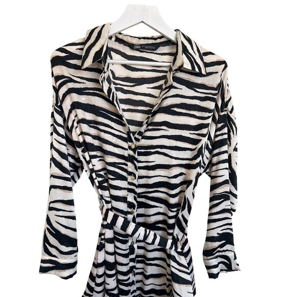 Zara Zebra Print Belted Shirt Dress - Picture 3 of 5